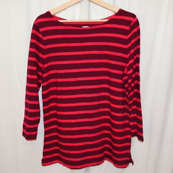 Old Navy T Shirt 3/4 Sleeve Size Large Red Pink Stiped - Picture 13 of 13
